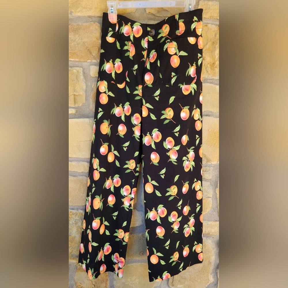 Maeve Black Pants with Orange Fruit Print